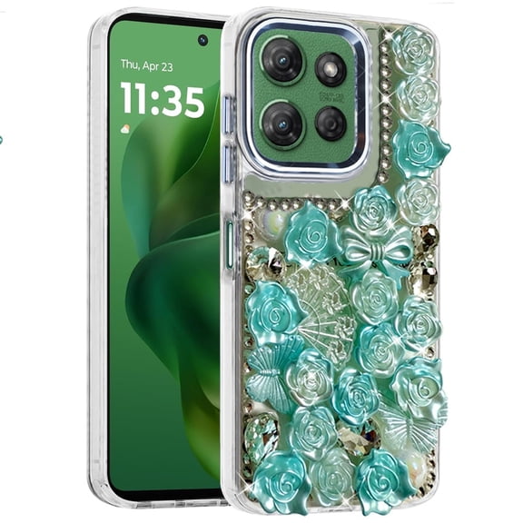 XPM for Motorola Moto G Power 5G 2026 /2025 Muti-Color Floral Fashion Bling Crystal 3D Full Diamonds Stones Sparkle Rhinestone Glitter Hybrid Phone Case Cover (Blue)