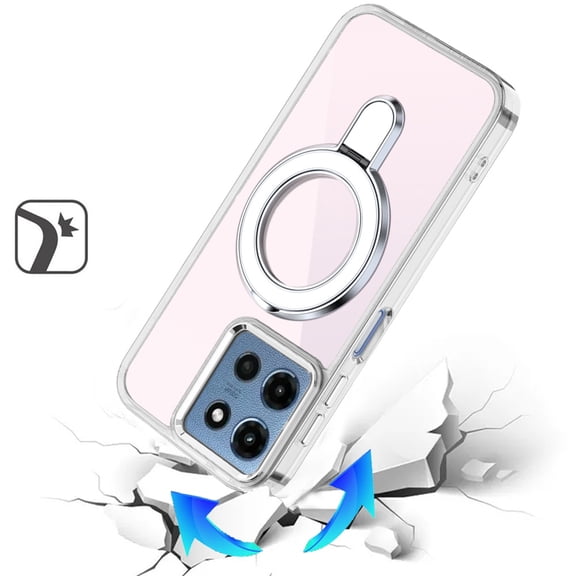 XPM for Motorola Moto G Stylus 5G 2025 Phone Case, Chrome Hybrid with Rotating Magnetic Circle Ring Stand, Slim Shockproof Hybrid Cover for Moto G Stylus 5G 2025 (Clear)
