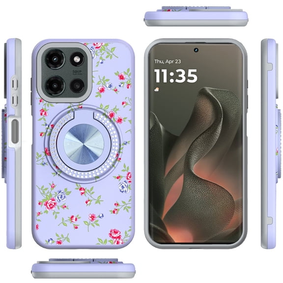 XPM for Motorola Moto G Stylus 5G 2025 Phone Case, Pattern Design Hybrid with Invisible Ring Stand & Magnetic Back, Shockproof Protective Grip Cover for Moto G Stylus 5G 2025 (Purple Spring Floral)