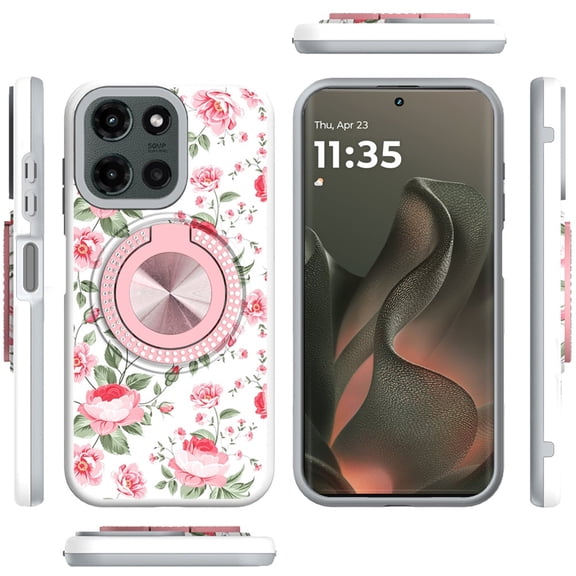 XPM for Motorola Moto G Stylus 5G 2025 Phone Case, Pattern Design Hybrid with Invisible Ring Stand & Magnetic Back, Shockproof Protective Grip Cover for Moto G Stylus 5G 2025 (Red Flowers)