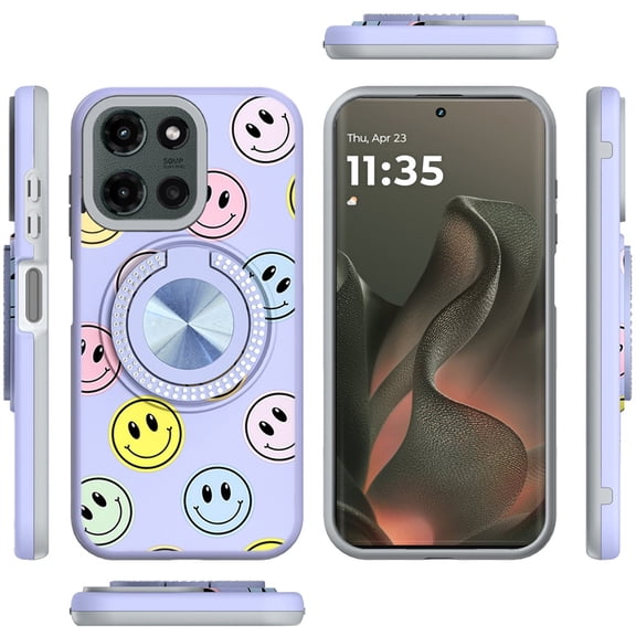 XPM for Motorola Moto G Stylus 5G 2025 Phone Case, Pattern Design Hybrid with Invisible Ring Stand & Magnetic Back, Shockproof Protective Grip Cover for Moto G Stylus 5G 2025 (Emoji Smile Face)