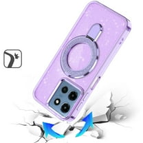 XPM for Motorola Moto G Stylus 5G 2025 Phone Case, Transparent Glitter Bling Case with Rotating Magnetic Ring Stand, Shockproof Hybrid Cover for Moto G Stylus 5G 2025 (Purple)