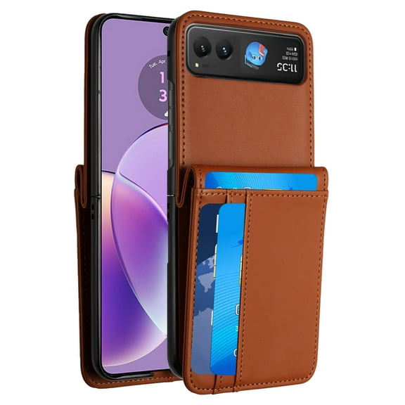 XPM for Motorola Razr 2025 Phone Case, Wallet Case PU Leather Back Storage with Card ID Slot, Pocket Holder, Hybrid Protective Cover for Motorola Razr (2025) (Brown)