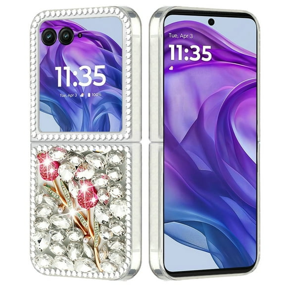 XPM for Motorola Razr+ PLUS (2025 /2024) Phone Case, Bling Crystal 3D Full Diamonds Luxury Sparkle Rhinestone Hybrid Cover for Motorola Razr+ PLUS (2025 /2024) (Crystal Exquisite Garden Flower)