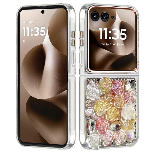 XPM for Motorola Razr Ultra 2025 Phone Case, Muti-Color Floral Fashion Bling Crystal 3D Full Diamonds Stones Sparkle Rhinestone Glitter Hybrid Cover for Razr Ultra 2025 (Orange)