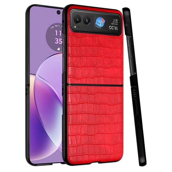 XPM for Motorola Razr Ultra 2025 Phone Case, PU Vegan Leather Case, Premium Snap-On Hard Shell Cover, Slim Fit Protective Matte Finish Cover for Motorola Razr Ultra (2025) (Red)