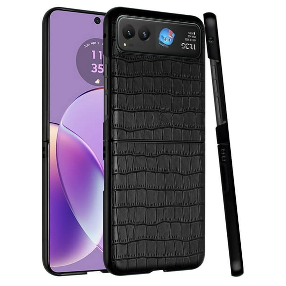 XPM for Motorola Razr Ultra 2025 Phone Case, PU Vegan Leather Case, Premium Snap-On Hard Shell Cover, Slim Fit Protective Matte Finish Cover for Motorola Razr Ultra (2025) (Black)