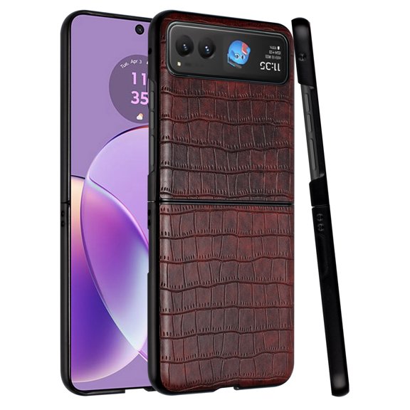 XPM for Motorola Razr Ultra 2025 Phone Case, PU Vegan Leather Case, Premium Snap-On Hard Shell Cover, Slim Fit Protective Matte Finish Cover for Motorola Razr Ultra (2025) (Brwn)