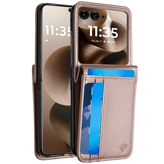 XPM for Motorola Razr Ultra 2025 Phone Case, Wallet Case PU Leather Back Storage with Card ID Slot, Pocket Holder, Hybrid Protective Cover for Motorola Razr Ultra (2025) (Rose Gold)
