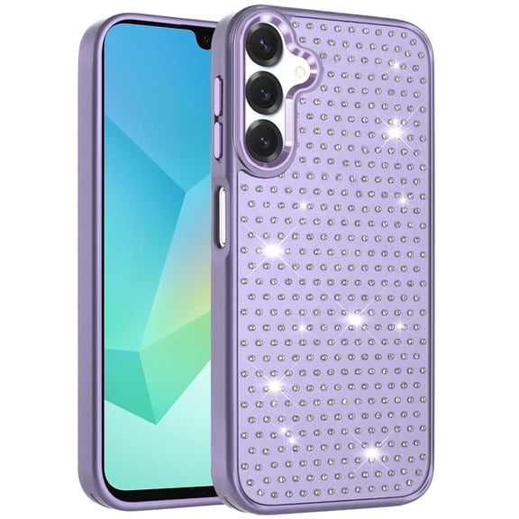 XPM for Samsung Galaxy A16 5G Phone Case, Bling Diamond Metallic, Full Sparkle Chrome Edged Hybrid Protective Shockproof Cover for Galaxy A16 (Purple)