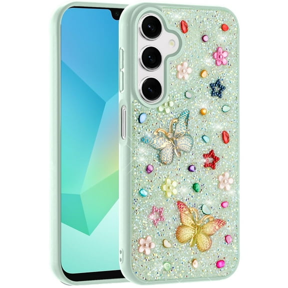 XPM for Samsung Galaxy A16 5G Phone Case, Diamond Butterfly 3D Glitter Bling Design, Slim Hybrid Sparkle Protective Cover TPU for Women Girls Cover for Galaxy A16 5G (Teal)