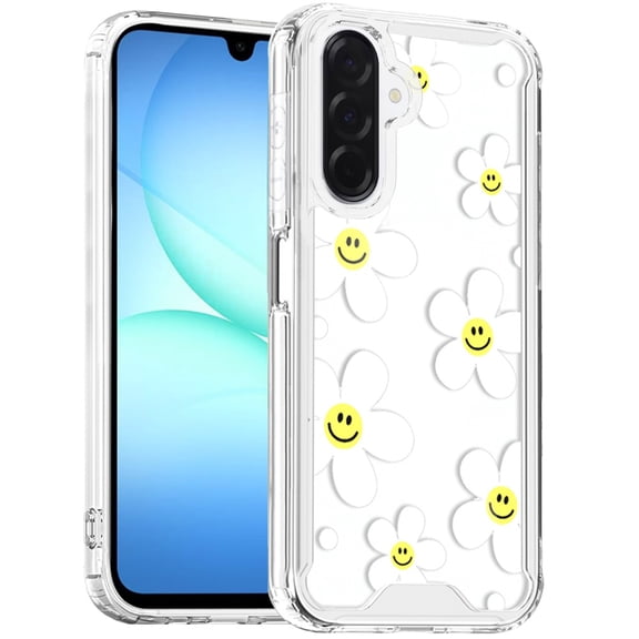 XPM for Samsung Galaxy A17 5G Phone Case, Beautiful TPU Design, Slim Shockproof Soft Cover for Women and Girls, Stylish Protective Cover for Galaxy A17 (White Daisies with Yellow Smiley Faces)