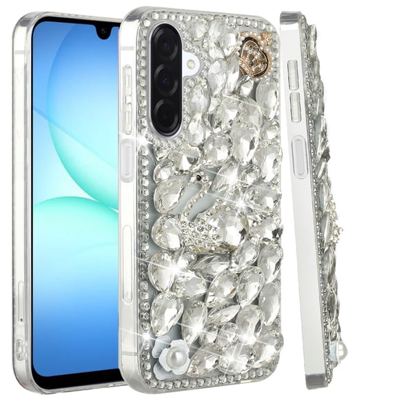 XPM for Samsung Galaxy A17 5G Phone Case, Bling Crystal 3D Full Diamonds Luxury Sparkle Rhinestone Hybrid Protective Cover for Galaxy A17 (Silver Swan Crown)