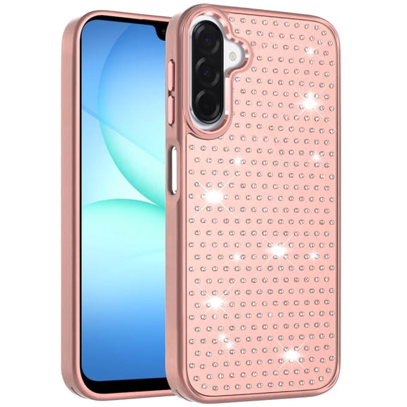 XPM for Samsung Galaxy A17 5G Phone Case, Bling Diamond Metallic, Full Sparkle Chrome Edged Hybrid Protective Shockproof Cover for Galaxy A17 (Rose Gold)