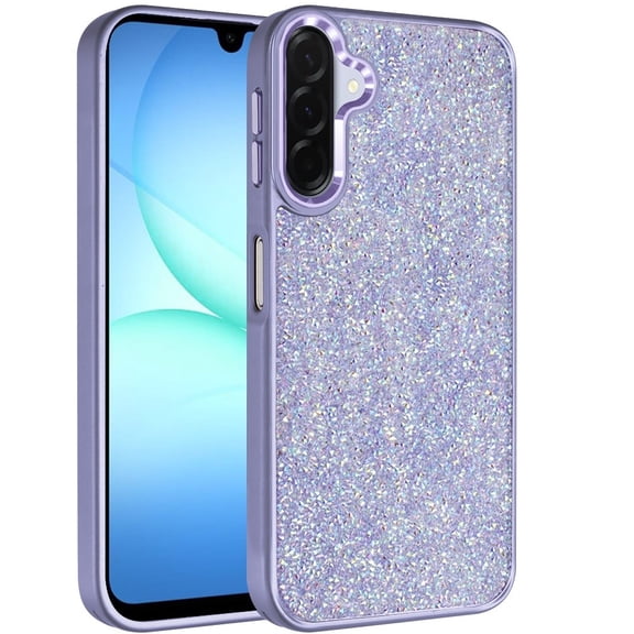 XPM for Samsung Galaxy A17 5G Phone Case, Crystal Sparkle Diamond Glass Full Mini Glitter Bling Frame TPU Hybrid Protective Cover for Galaxy A17 (Purple)