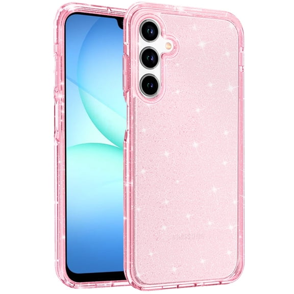 XPM for Samsung Galaxy A17 5G Phone Case, Transparent Glitter Shiny Sparkle Bling TPU Rubber Hard Back Hybrid Frame Shockproof Cover for Galaxy A17 (Pink)