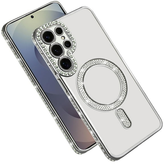 XPM for Samsung Galaxy S24 Ultra Phone Case, Bling Case with Diamond Magnetic Circle, Transparent Slim Shockproof Hybrid Slim Fit Cover for Galaxy S24 Ultra (Clear)