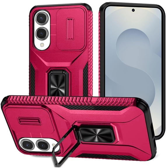 XPM for Samsung Galaxy S25 EDGE Phone Case, Case, Camera Cover with Magnetic Rotation Ring Stand, Military Grade Hybrid Hard TPU Shockproof Cover for Galaxy S25 Edge (Hot Pink)
