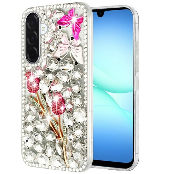 XPM for Samsung Galaxy S25 Fan Edition /Galaxy S25 FE Bling Crystal 3D Full Diamonds Luxury Sparkle Rhinestone Hybrid Phone Case Cover (Crystal Exquisite Garden Flower)