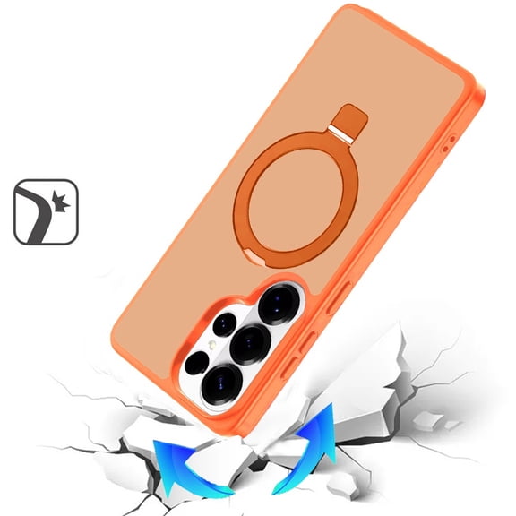XPM for Samsung Galaxy S25 Ultra Phone Case, Magnetic Circle Back with Ring Stand Full Rotation Matte Hybrid Shockproof Cover for Samsung Galaxy S25 Ultra (Cosmic Orange)