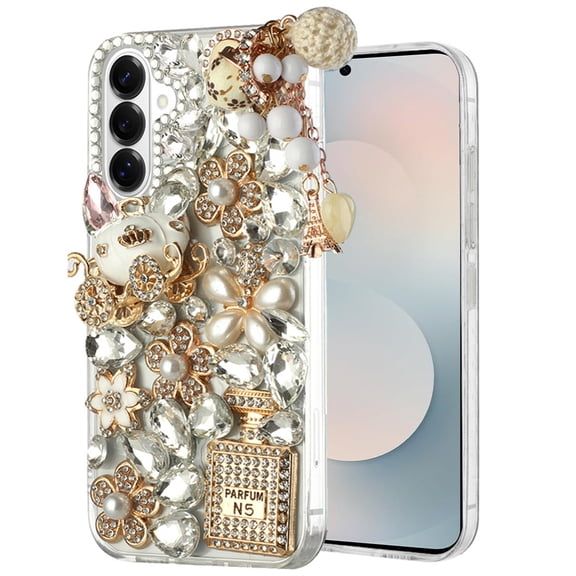 XPM for Samsung Galaxy S26 Phone Case, Bling Crystal 3D Full Diamonds Luxury Sparkle Rhinestone Hybrid Cover for Samsung s26 (Ultimate Multi Ornament White)