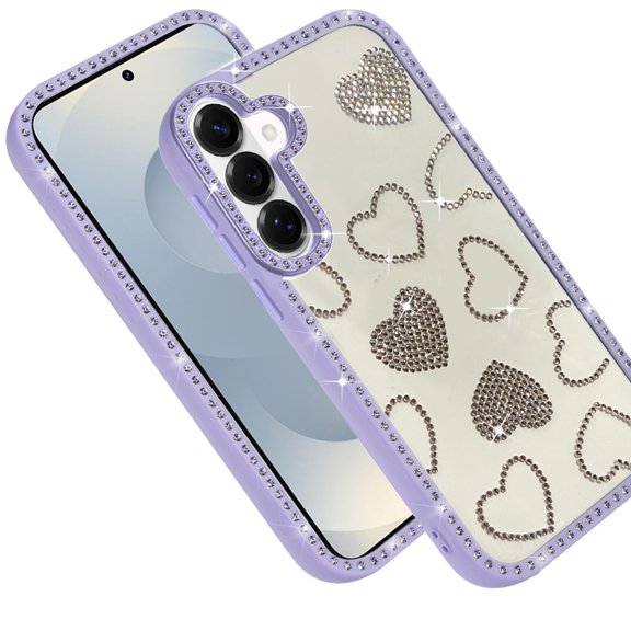 XPM for Samsung Galaxy S26+ / S26 Plus Spread Love Glitter Shimmer Diamond Edge Hybrid Drop Protection Shockproof Design Compatible Phone Case Cover (Purple)