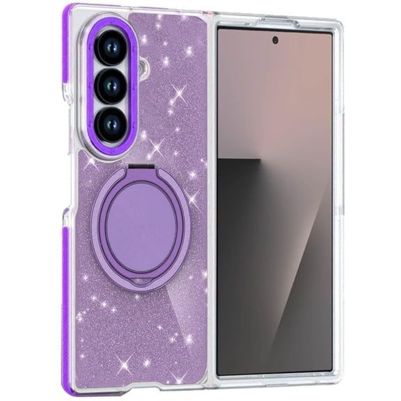 XPM for Samsung Galaxy Z Fold 7 Phone Case, Slim Bling Glitter Sparkly Shimmer Hybrid with Magnetic Ring and 360° Rotational Stand [Compatible with Magsafe] Cover for Galaxy Z Fold 7 (Purple)