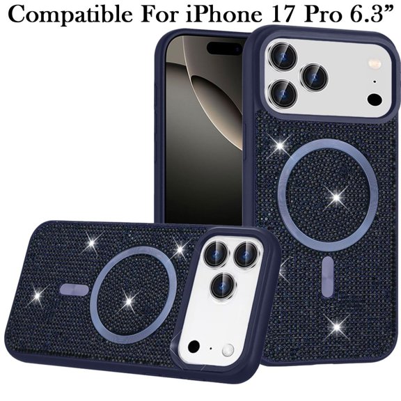 XPM for Apple iPhone 17 Pro (6.3") Sparkly Diamond Bling Case Rhinestone Skin Hybrid with Magnetic Circle, MagSafe Compatible Phone Case Cover (Blue)