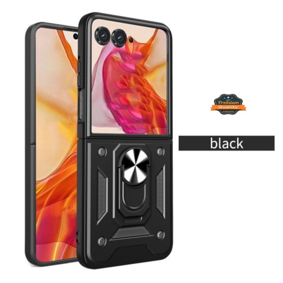 XPM for Motorola Razr Ultra 2025 Shockproof Hybrid Dual Layer PC + TPU with Metal Ring Kickstand Heavy Duty Armor Shell Phone Case Cover (Black)