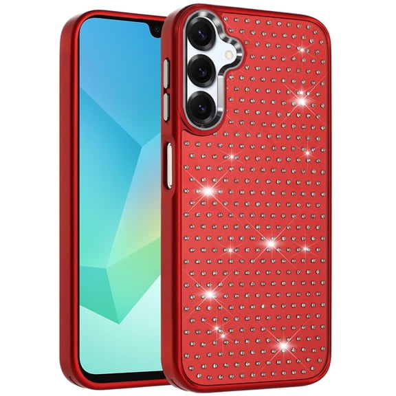 XPM for Samsung Galaxy A16 5G Phone Case, Bling Diamond Metallic, Full Sparkle Chrome Edged Hybrid Protective Shockproof Cover for Galaxy A16 (Red)