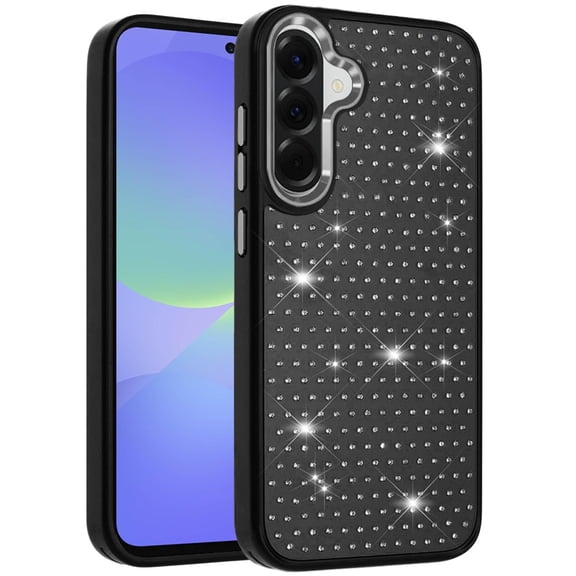 XPM for Samsung Galaxy A37 Phone Case, Bling Diamond Metallic, Full Sparkle Chrome Edged Hybrid Protective Shockproof Cover for Galaxy A37 (Black)