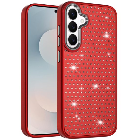 XPM for Samsung Galaxy S26+ / S26 Plus Bling Diamond Metallic, Full Sparkle Chrome Edged Hybrid Protective Shockproof Phone Case Cover (Red)