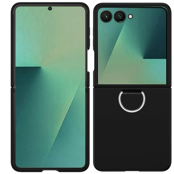 XPM for Samsung Galaxy Z Flip 7 Case with Finger Hook Hybrid Grip Holder, Shockproof Slim Fit Rubber TPU + Hard PC Phone Case Cover (Black)