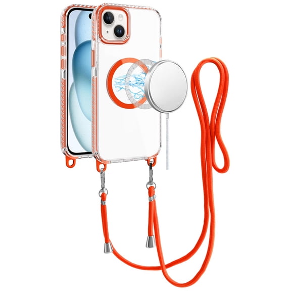 XPM for iPhone 14/13 (6.1") Phone Case, Clear Magnetic Frame PC Back Shockproof Protective Case with Detachable Lanyard Strap, Compatible with MagSafe Cover for iPhone 14/ iPhone 13 (Cosmic Orange)