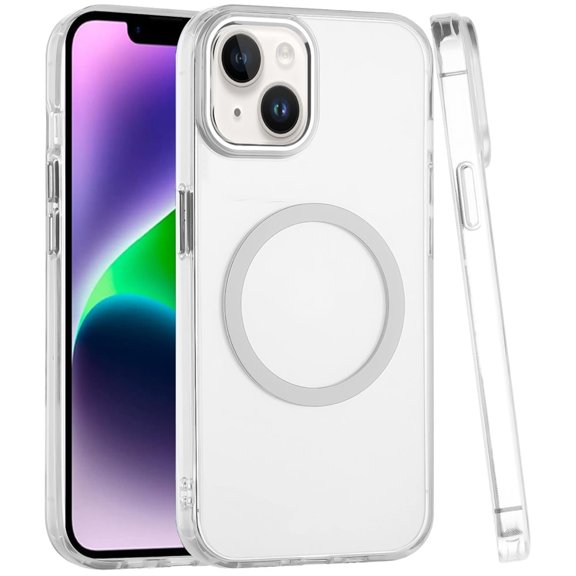 XPM for iPhone 14/13 (6.1") Phone Case, Transparent Back Hybrid Case - Magnetic Circle, Color Frame, Metal Buttons, MagSafe Compatible Cover for iPhone 14/ iPhone 13 (Clear)