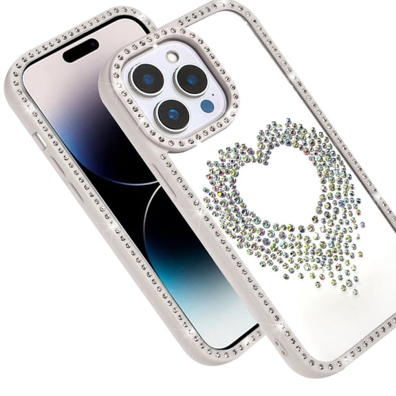 XPM for iPhone 14 Pro Max (6.7") Phone Case, Angel Hearts Glitter Shimmer Diamond Edge Hybrid Drop Protection Shockproof Design Cover for iPhone 14 Pro Max (Beige)