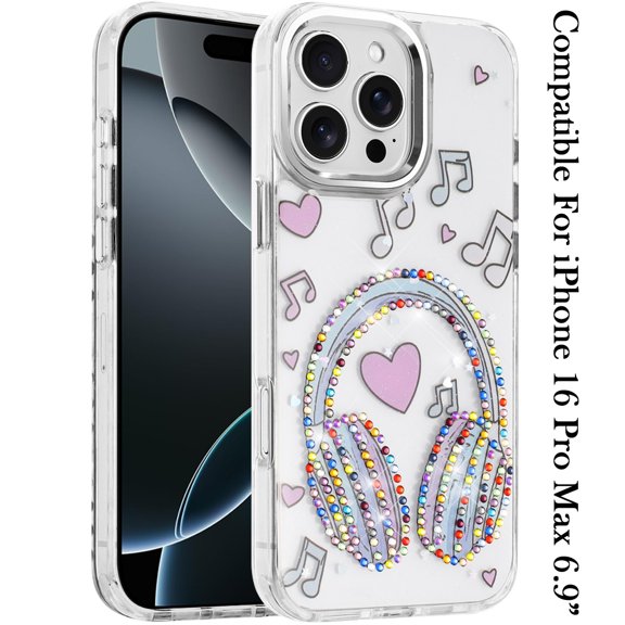 XPM for iPhone 16 Pro Max (6.9") Phone Case, Butterfly Resin Epoxy Diamond Design Metal Edged Hybrid Shockproof Heavy Duty Drop Protection Cover for Iphone 16 Pro Max (Green)