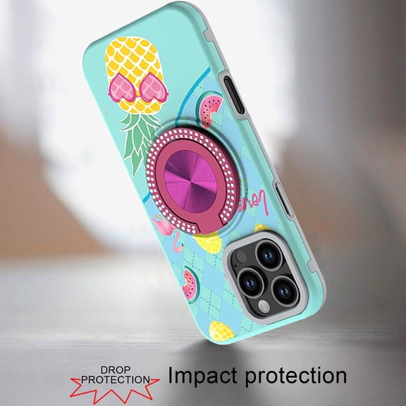 XPM for iPhone 16 Pro Max (6.9") Phone Case, Pattern Design Hybrid with Invisible Ring Stand & Magnetic Back, Shockproof Protective Grip Cover for Iphone 16 Pro Max (Pineapple)
