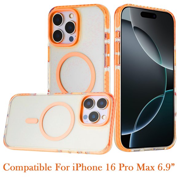 XPM for iPhone 16 Pro Max (6.9") Phone Case, Transparent Hybrid with Color-Matched Magnetic Circle, Rubber TPU Frame Hard PC Shockproof Cover for Iphone 16 Pro Max (Cosmic Orange)
