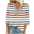 thumbnail image 1 of XPMWRP 3/4 Length Sleeve Womens Tops Fashion Lace V Neck Shirt Striped Print Tunic Tops Spring and Summer Floral Blouses T Shirts Orange M, 1 of 5