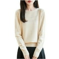 thumbnail image 1 of XPMWRP Base Shirts for Womens Crew Neck Long Sleeves Ribbed Knit Solid Loose Fit Fashion Blouse T-Shirt Pullover Tops Beige L, 1 of 5