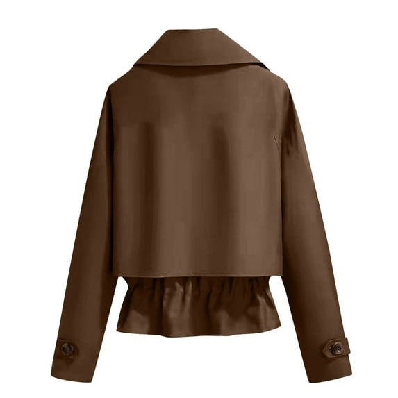 XPMWRP Double Breasted Short Trench Coat Casual Solid Color Long Sleeve Overcoat Comfortable Soft Fabric Stylish Winter Outwear for Dating Party Daily Wear Brown XXXL