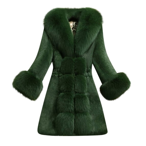 XPMWRP Elegant Warm Faux Fur Jacket Thick Long Sleeve Hooded Outerwear Casual Soft Comfortable Fashionable Coat for Daily Wear Parties Work Home Vacation Green L