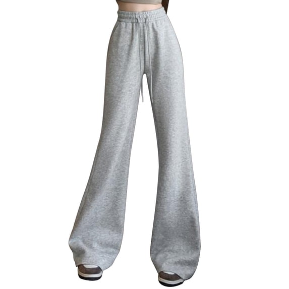 XPMWRP Flare Sweatpants for Women Elastic High Waist Drawstring Wide Leg Pants Fashion Bell Bottom Bootcut Lounge Trouser Gray L