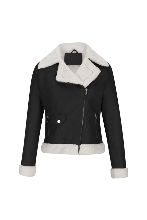 Fleece Leather Jacket Women's Casual Long Sleeve Lapel Coat Hooded Printed Top Comfortable Soft Fabric for Daily Outdoor Party Work Vacation Black XXXL