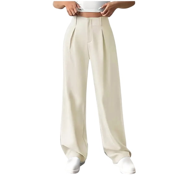 XPMWRP High Waisted Straight Leg Work Pants for Women Business Casual Outfits Office Dress Pants Trousers with Pockets White L