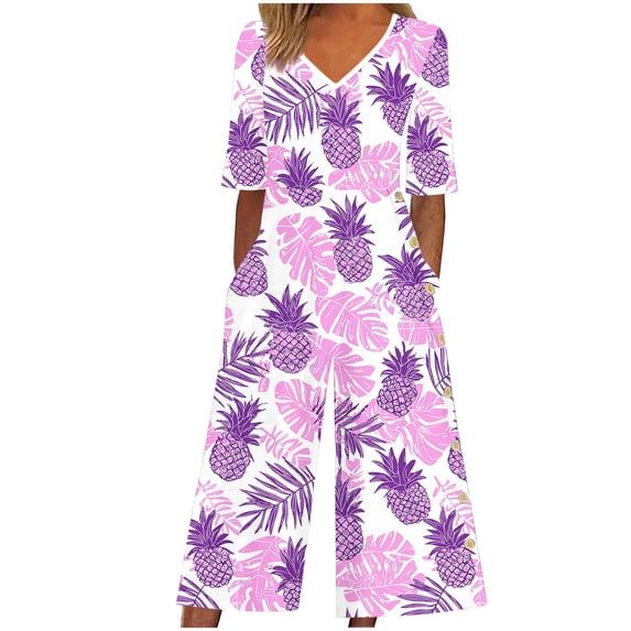 XPMWRP Jumpsuits for Women Casual Plus Size Sleeveless Summer Loose Summer Floral Print Rompers Spaghetti Strap Overalls Purple L