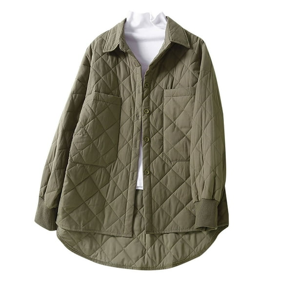 XPMWRP Lapel Long Sleeve Pocket Cotton Jacket Casual Lightweight Quilted Outerwear Comfy Stylish Top Daily Wear Ideal for Fall Winter Seasons Green M