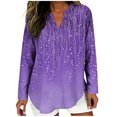 thumbnail image 1 of XPMWRP Long Sleeve Shirts for Women Spring V Neck Tops Casual Dressy Blouse Boho Tunic Business Work Clothes School Outfit Purple L, 1 of 5