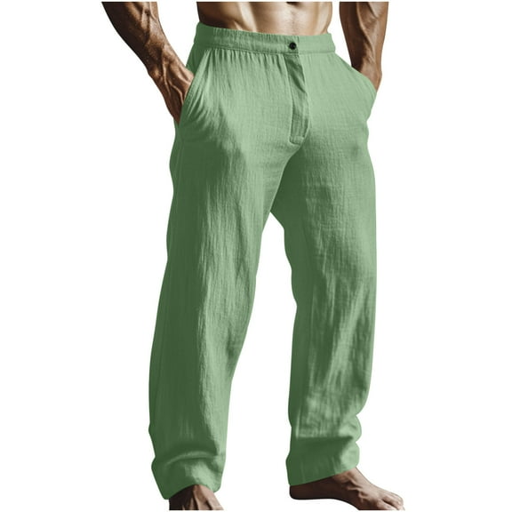 XPMWRP Men's Casual Pants Loose Fit Summer Beach Yoga Trousers Lightweight Wide Leg Zipper Button SweatPants with Pocket Green XL